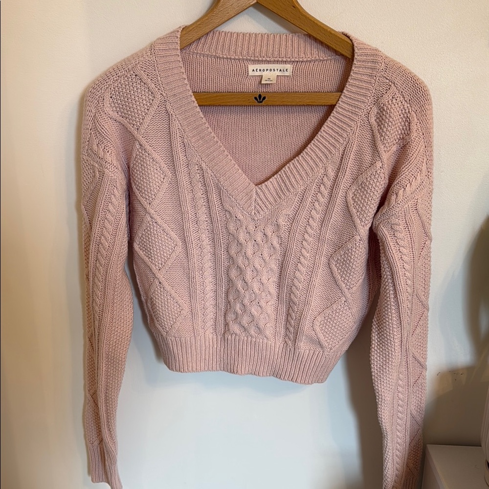 Abercrombie & Fitch Pink V-Neck Cable Knit Sweater